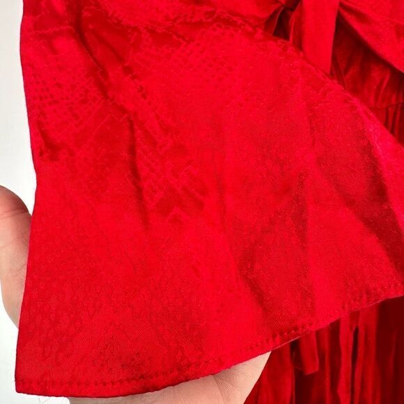 Top Shop Women's Snake Print Tie Front High Split Side Midi Dress Red Size‎ 8 - Picture 4 of 9